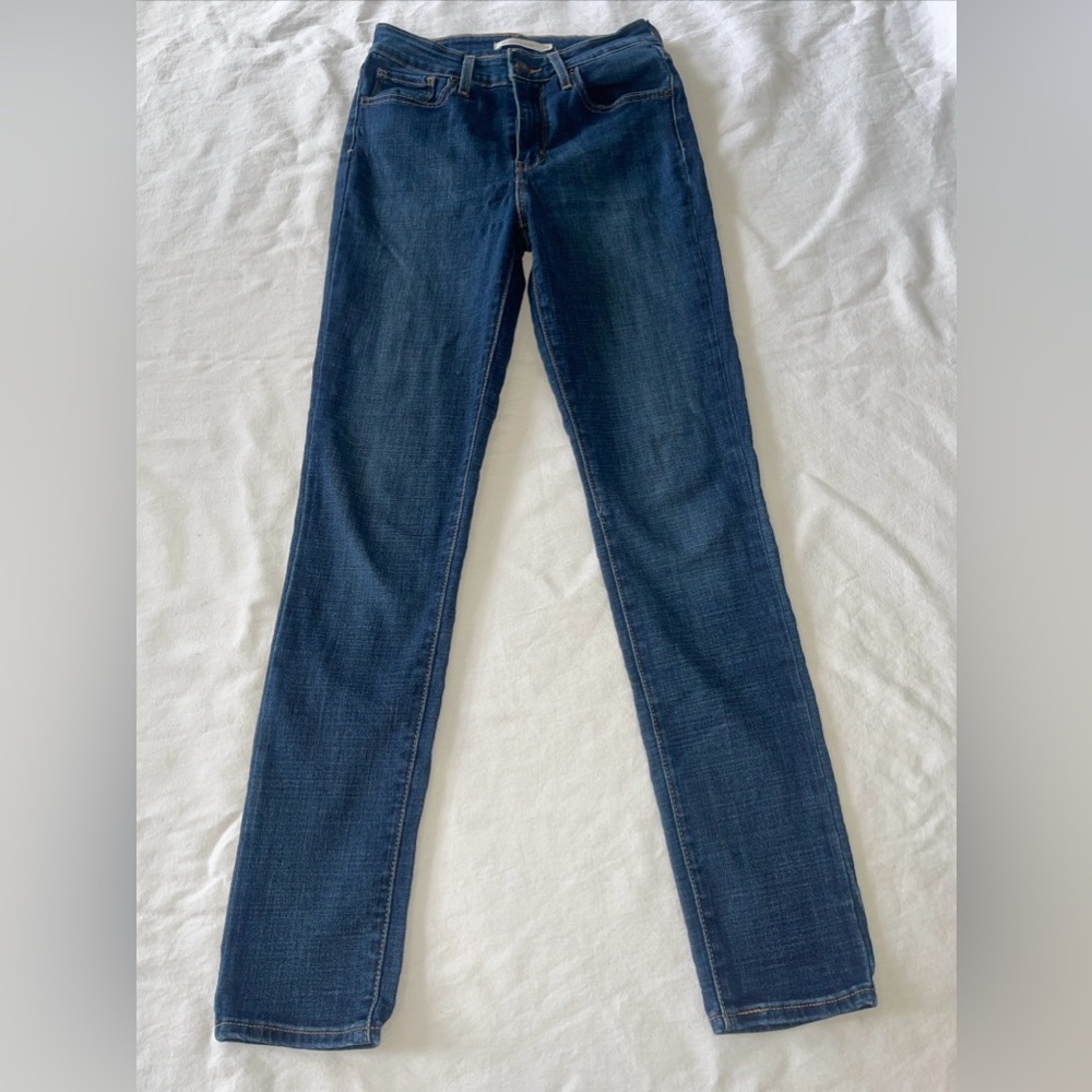 Levis Jeans 721 Womens Size 28 High Rise Skinny Dark Blue Stretch Denim